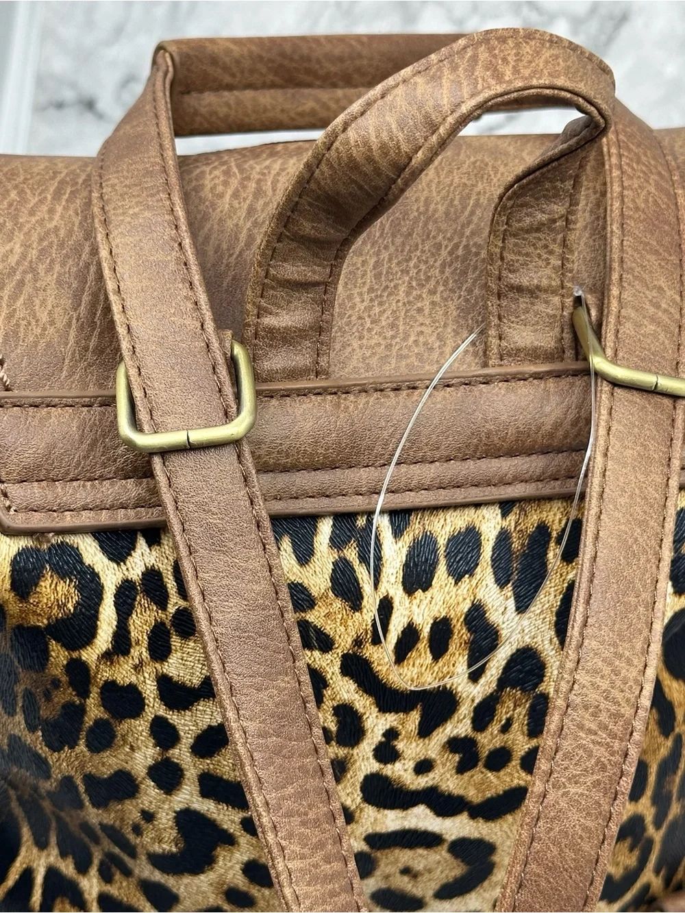 Brown Leopard Print Mini Backpack with Monogram Accent